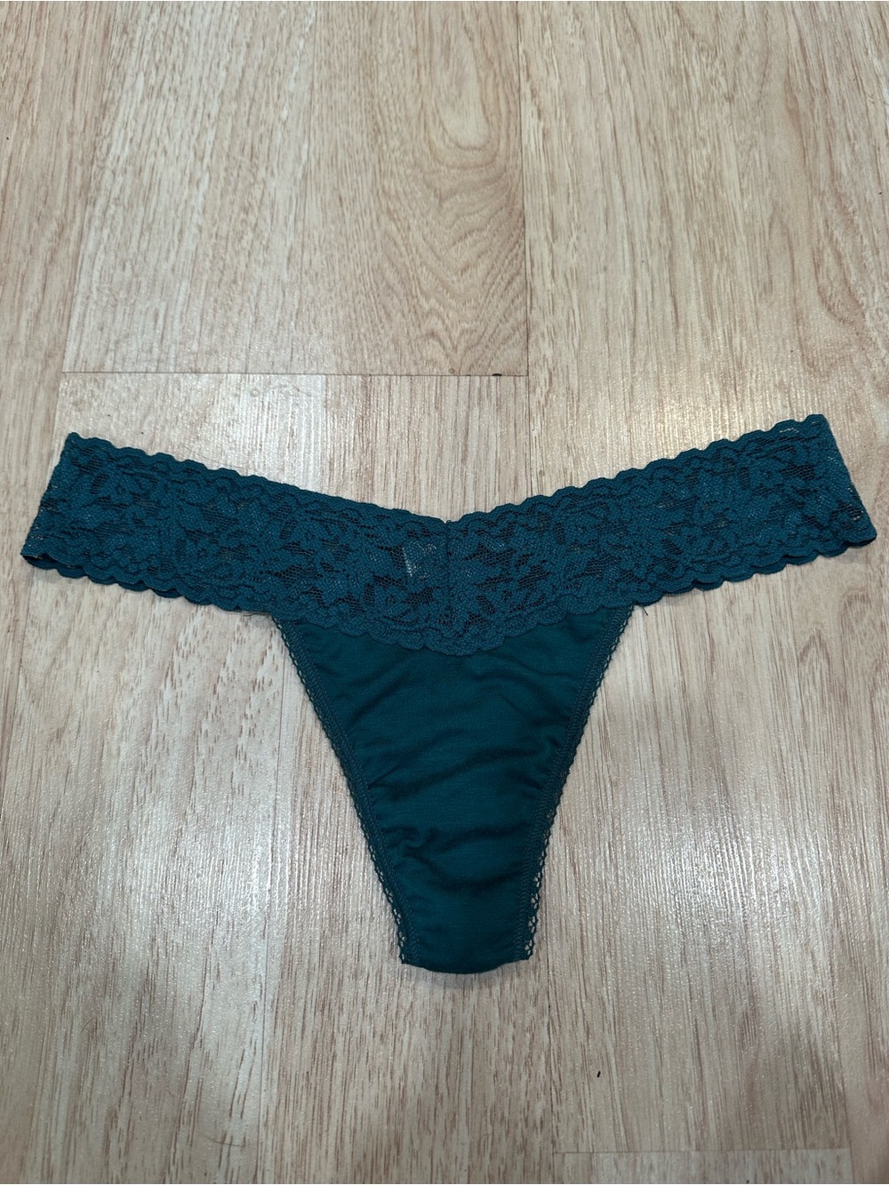 Lace-Trim Teal Thong by Hanky Panky Modal Low Rise One size